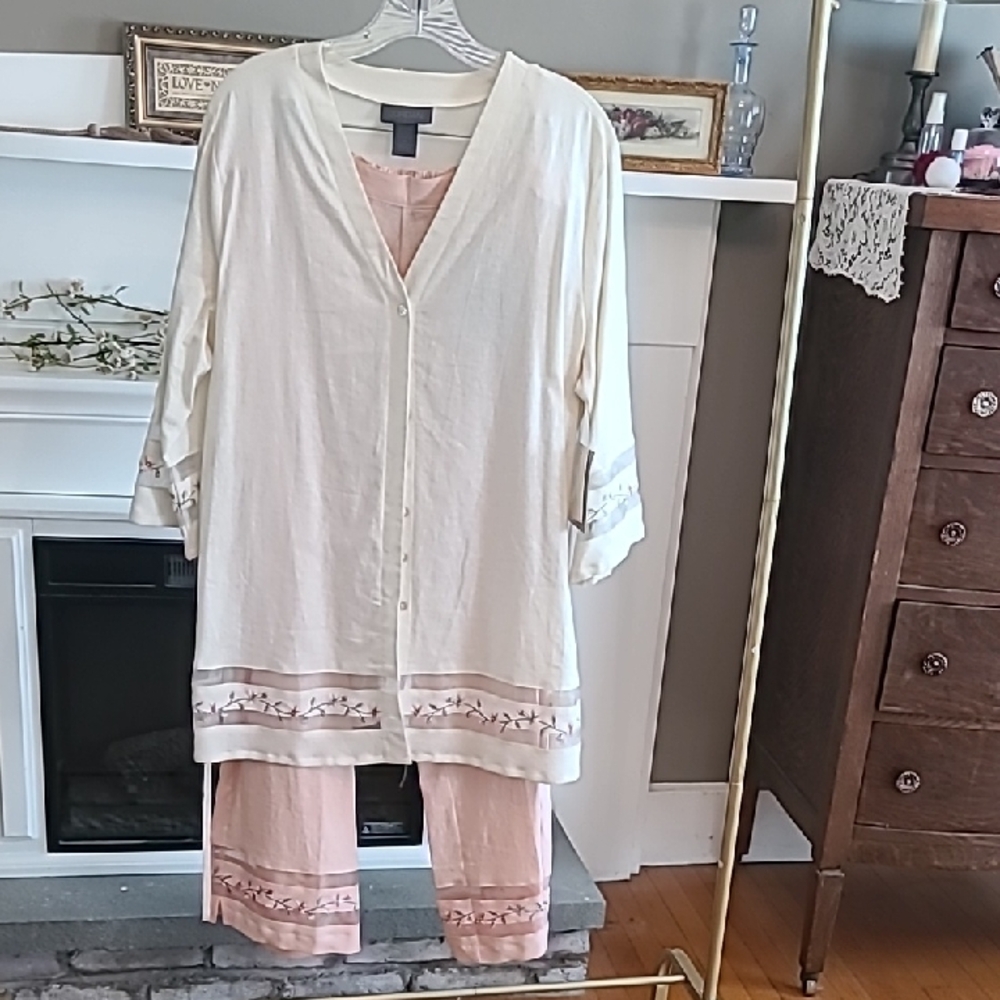 Jordan Cream and Pink Embroidered Top And Pants Set.